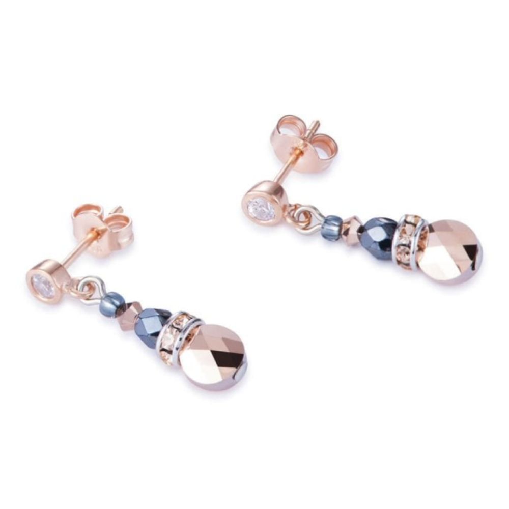 Grey & Rose Gold Crystals Earrings With Stickpin