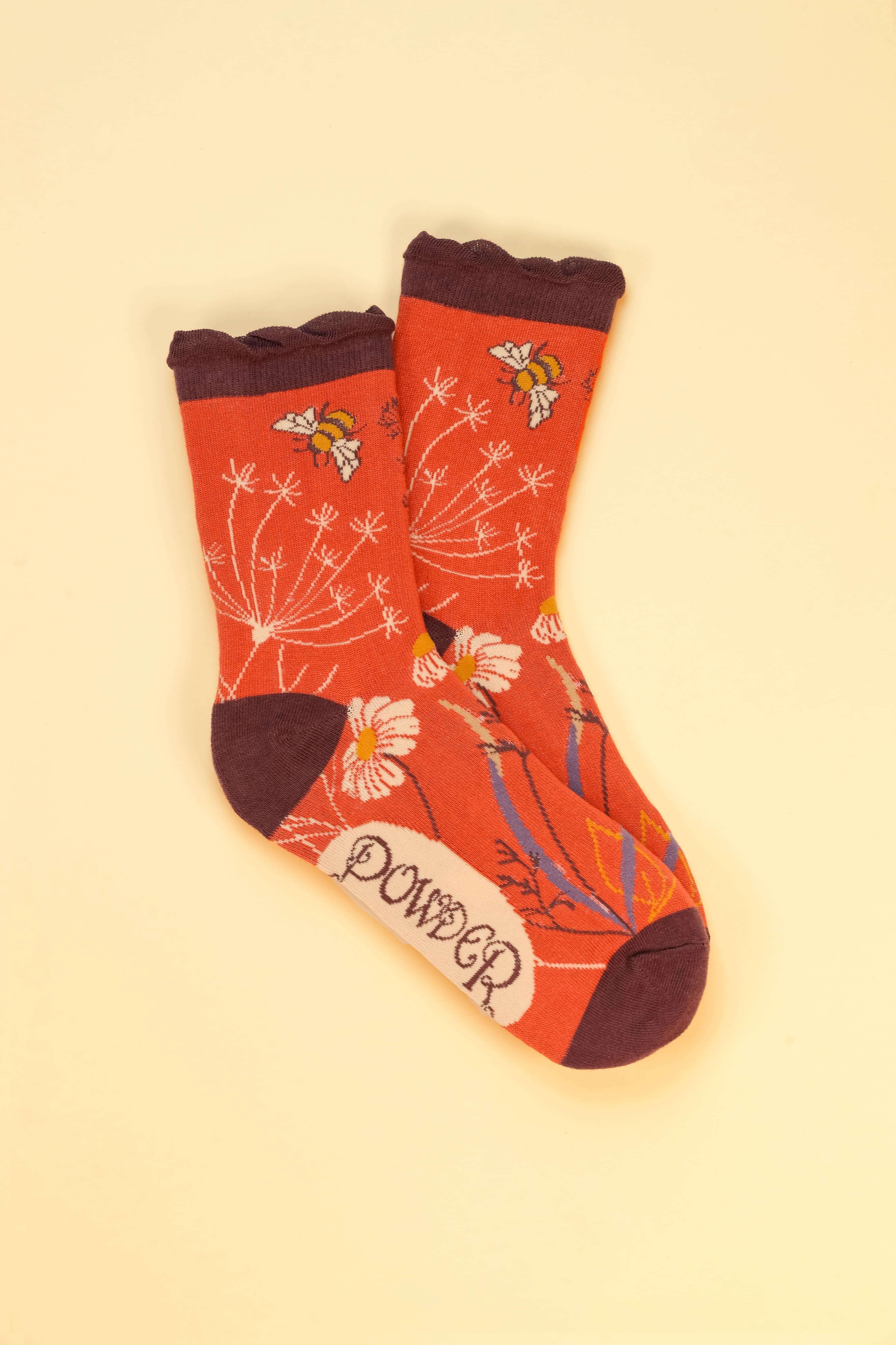 Summer Meadow - Coral Ankle Socks