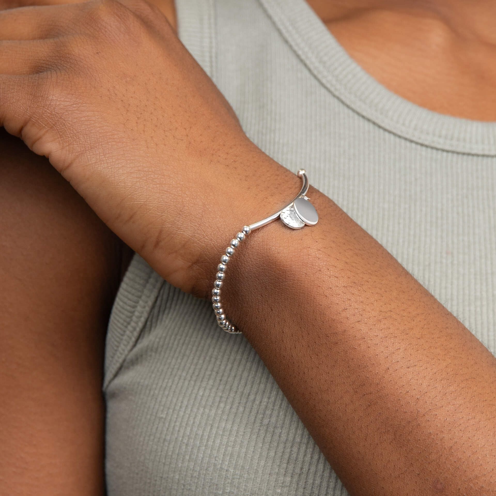 Beaded Stretch Bracelet with Disc Charms