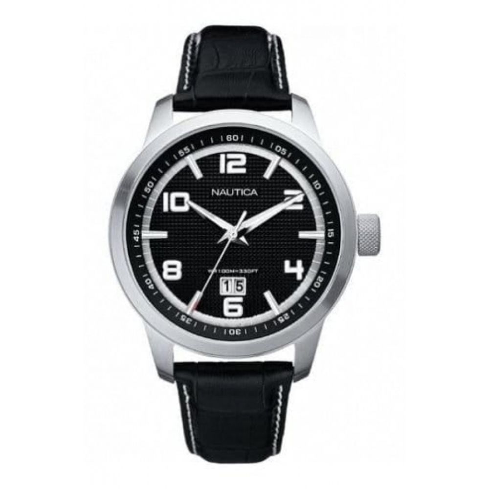 Large Gents Black Leather Strap Watch
