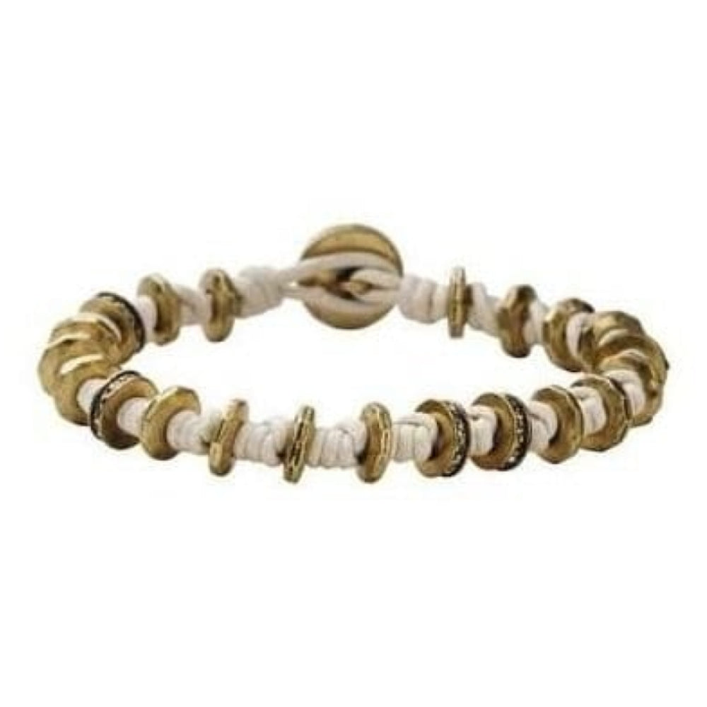 Ladies Knotted Cream String & Metal Disk Bracelet
