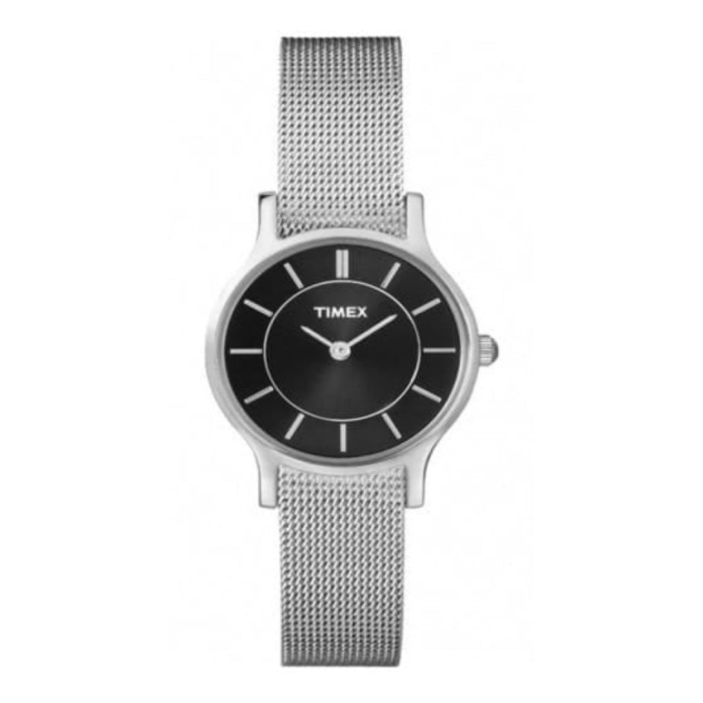 Ladies Stainless Steel Mesh Watch & Black Dial