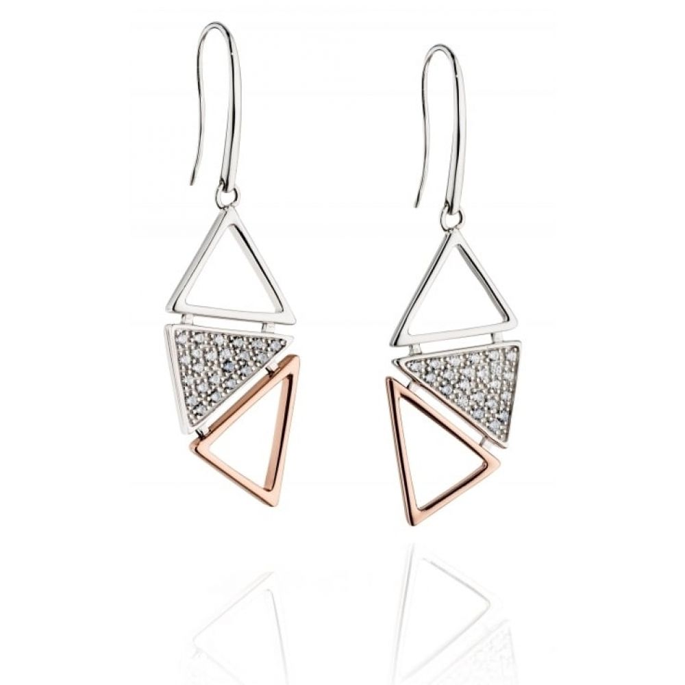 Pave & Rose Gold Triangle Pave Drop Earrings