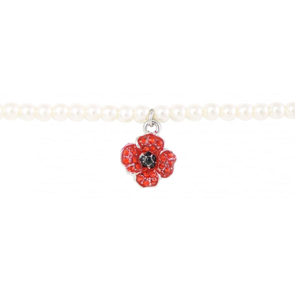 Imitation Pearl Bracelet & Poppy Charm