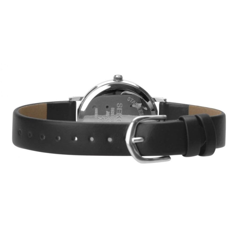 Stainless Steel MOP Dial With Black Leather Strap Ladies Watch