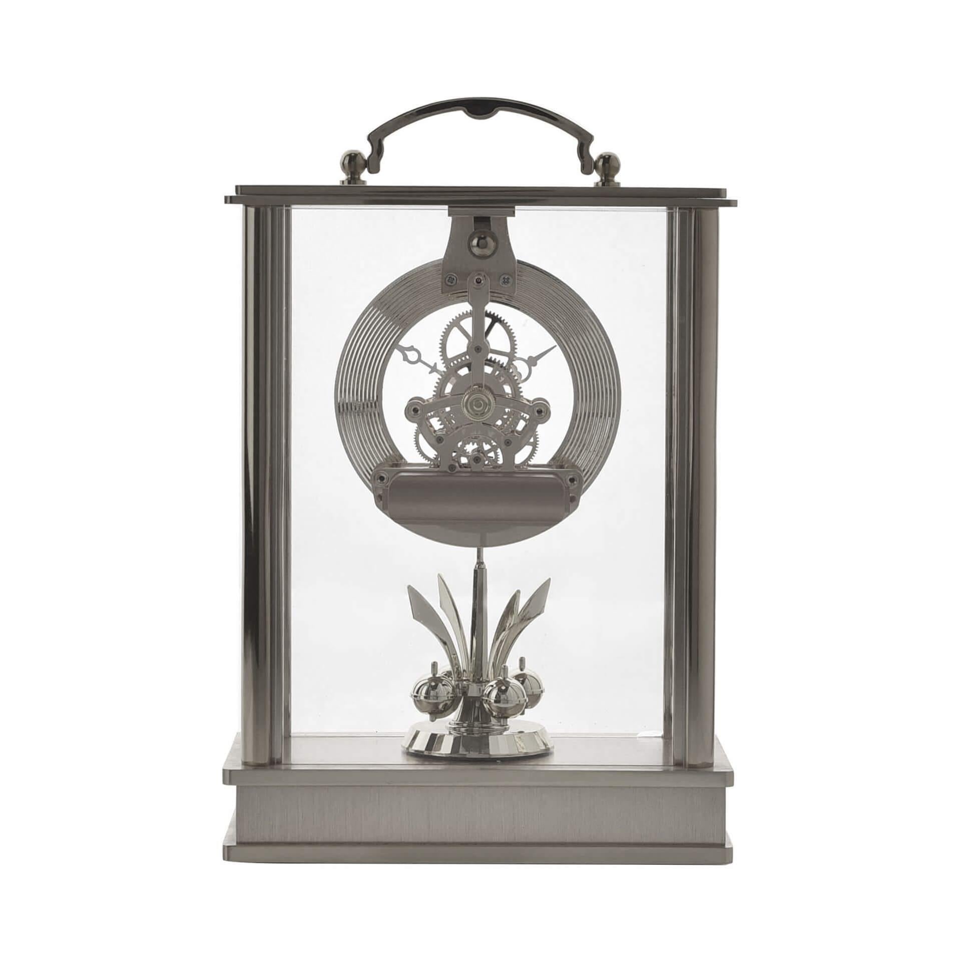 Brushed Aluminium Brass Mantel Clock 19cm