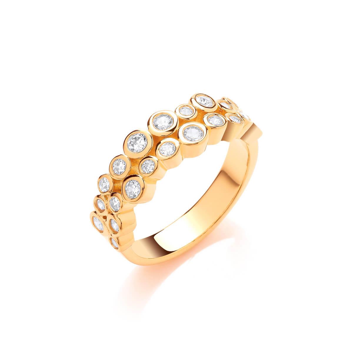 Slim Silver, Gold & Cubic Zirconia Bubbles Ring- 7/N