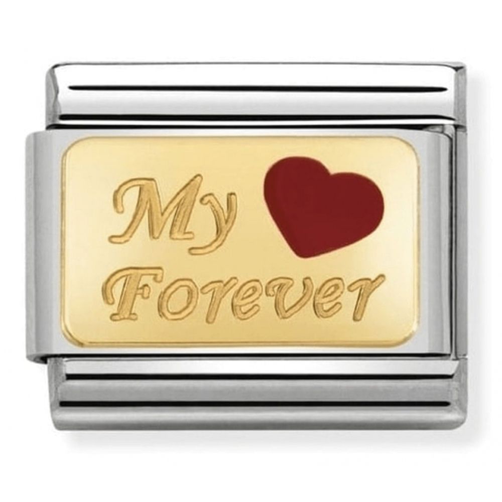 Composable Classic Engraved My Forever & Heart Stainless Steel Charm With Enamel And 18k Gold