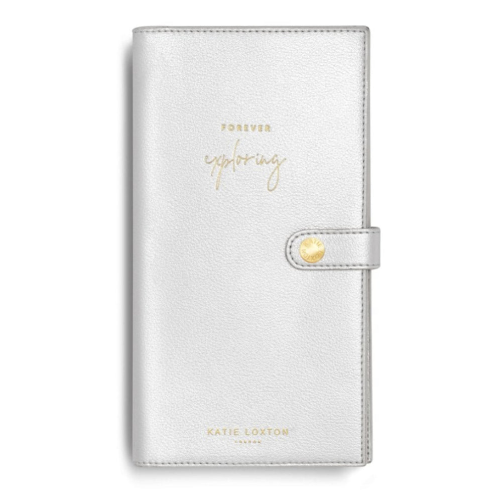 TRAVEL WALLET - FOREVER EXPLORING - Metallic Silver - 23x12cm