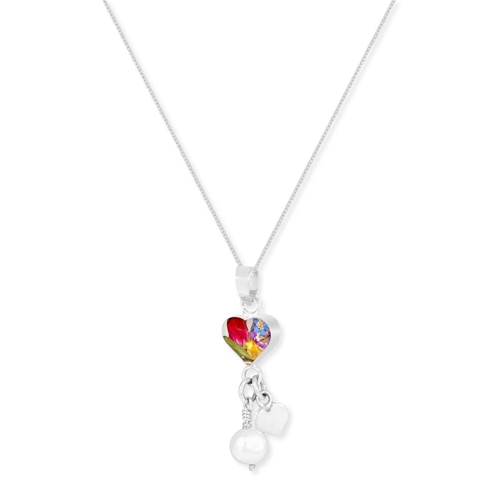 Silver Pendant - Mixed Flowers - Pearl & Charm