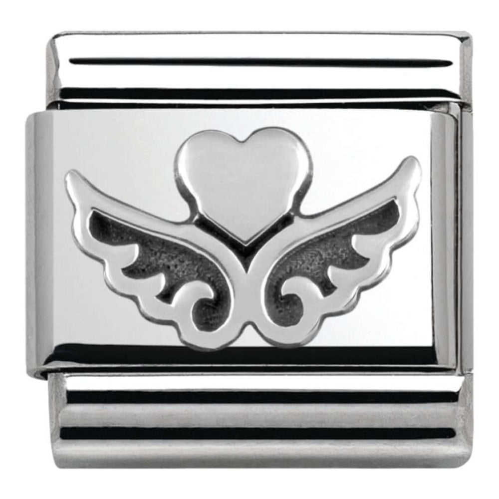 Classic Oxidised Silver Heart with Wings Link