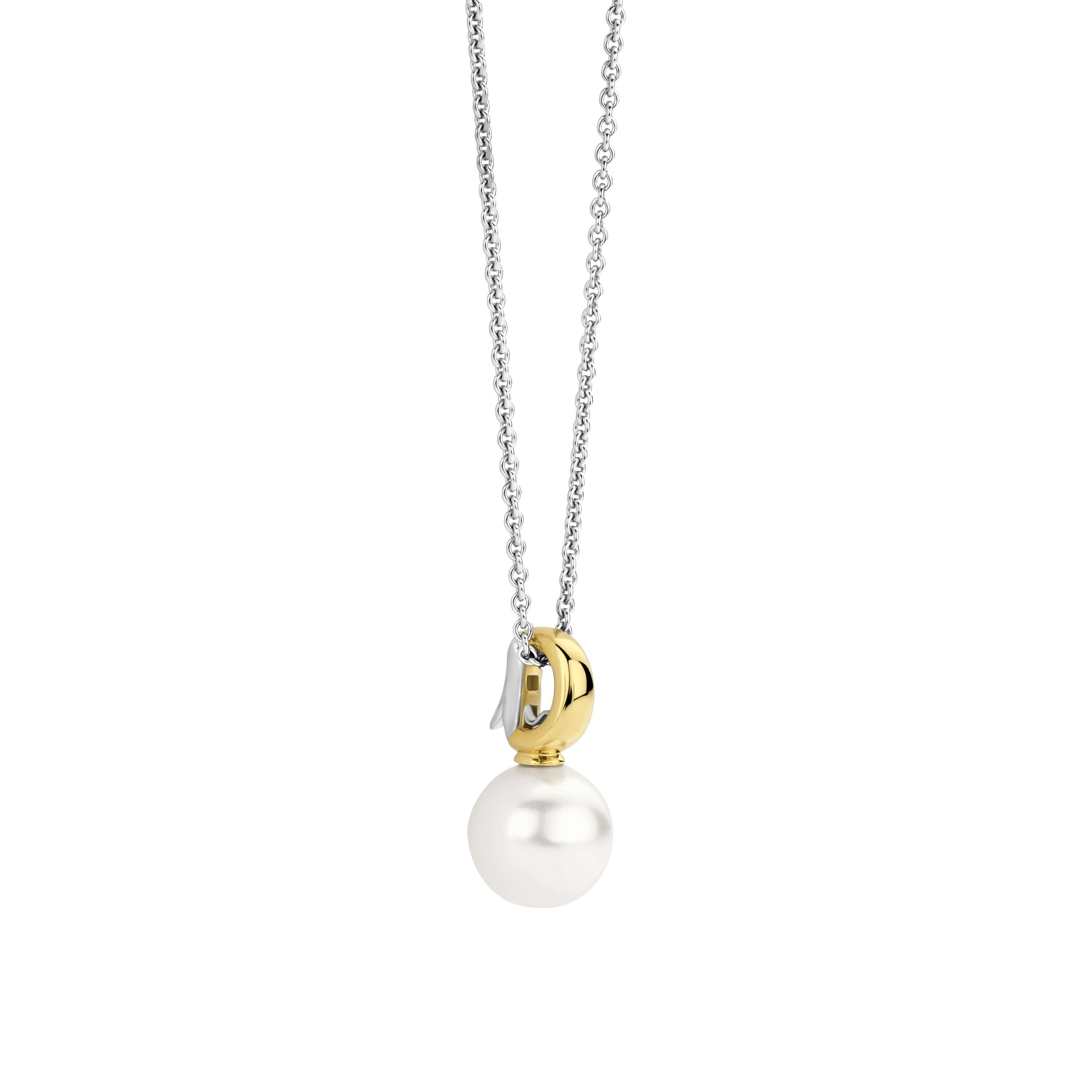 White Pearl With GP Hook Pendant & Silver Chain Necklace