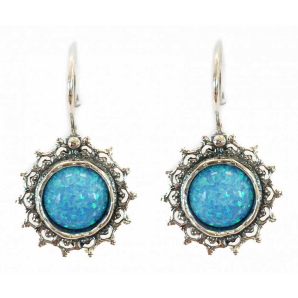Earrings With Vintage Design Around Large Opal