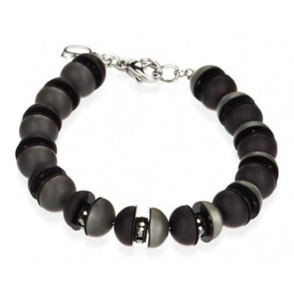 Black & Charcoal Circular Bead Bracelet With Swarovski