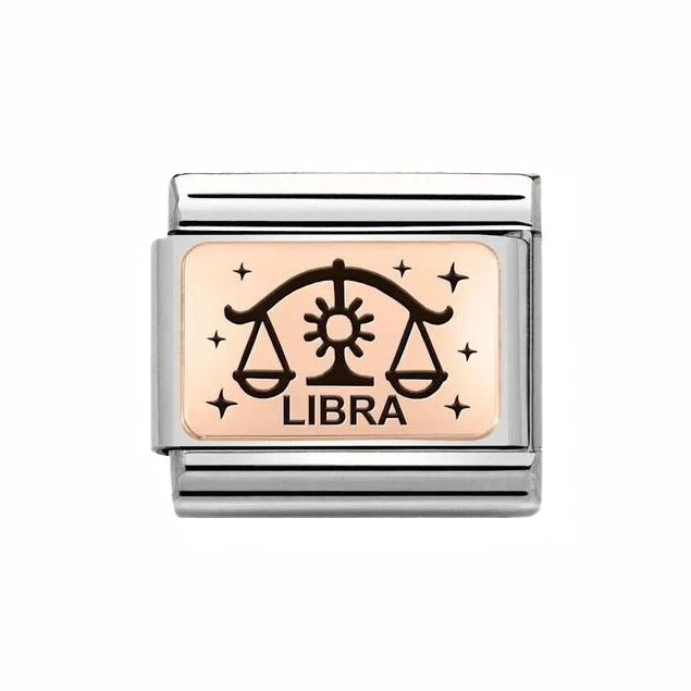 Composable Classic Stainless Steel Link With 9K Rose Gold Libra Zodiac Symbol