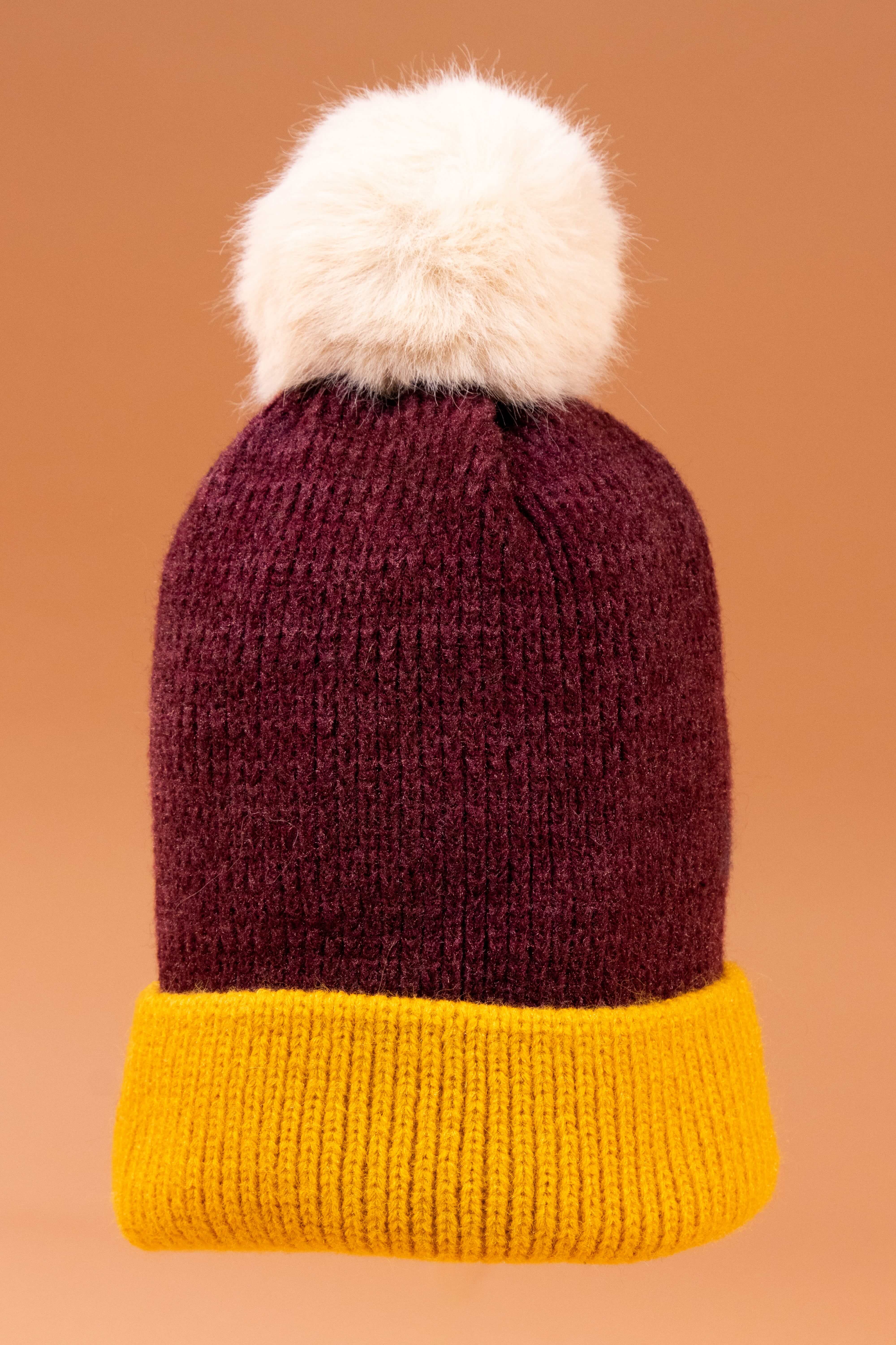Bonnie Bobble Hat- Damson/Mustard