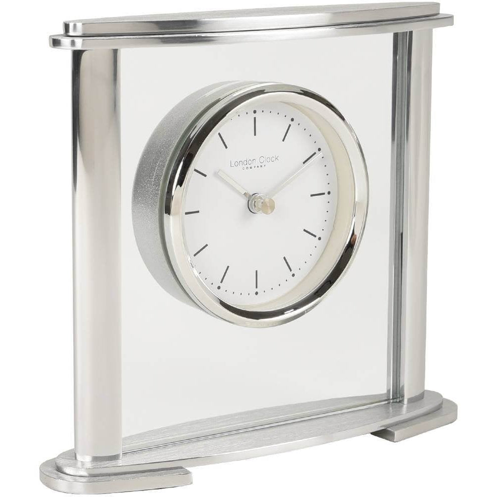 Oval Metal and Glass Mantel Clock Silver