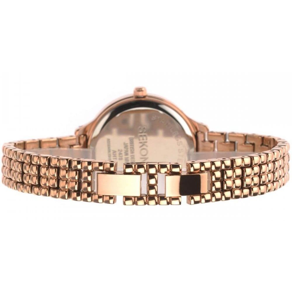 Rose Gold Plated Case & Dial With Beaded Bracelet Strap Ladies Watch