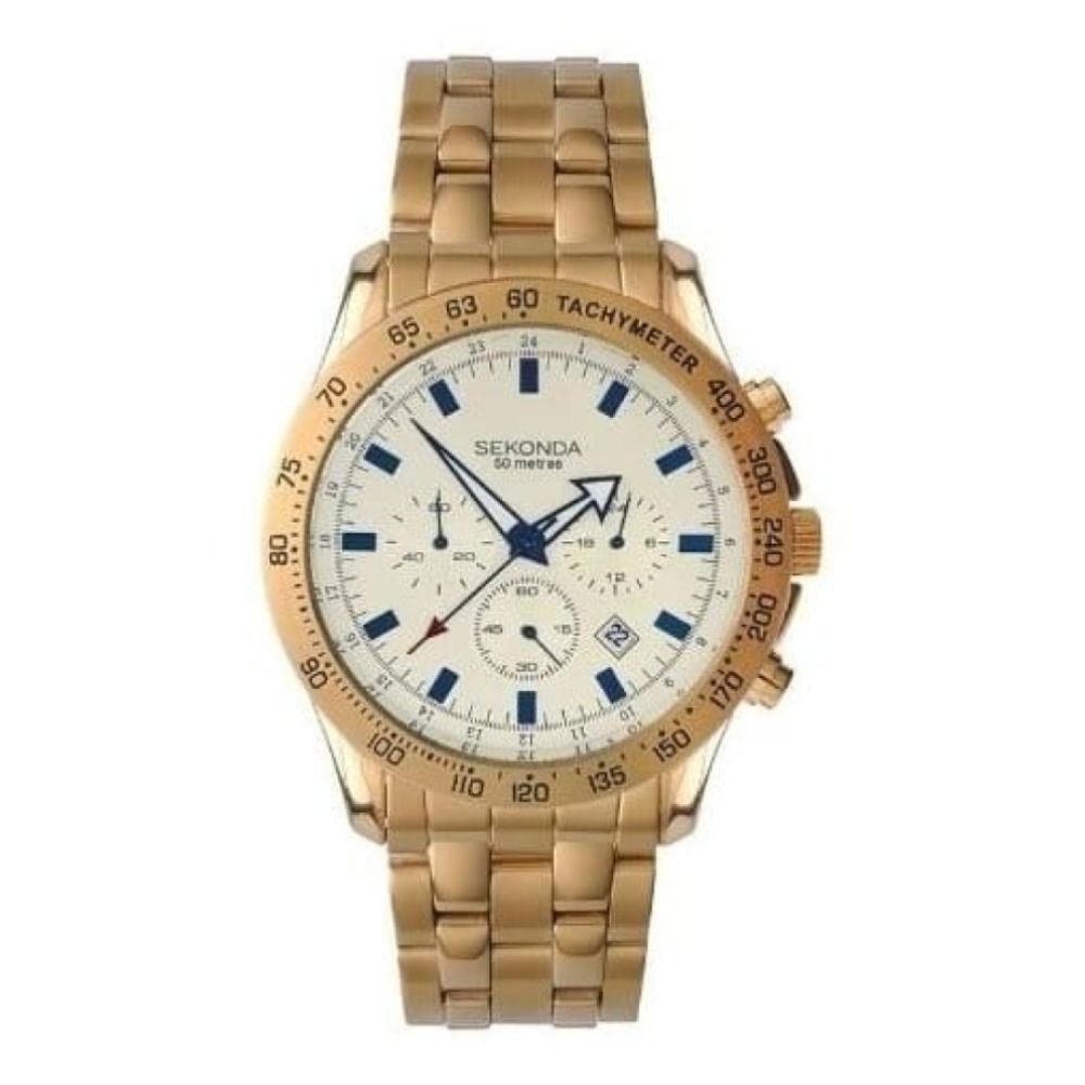 Gents Gold Tone Steel Tachymeter Chronograph Bracelet Watch
