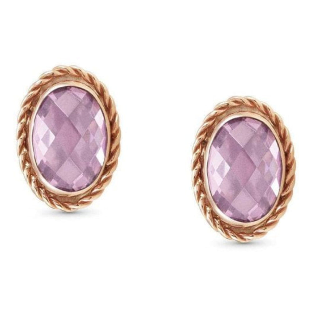 Rose Gold Plated With Pink CZ Oval Earrings