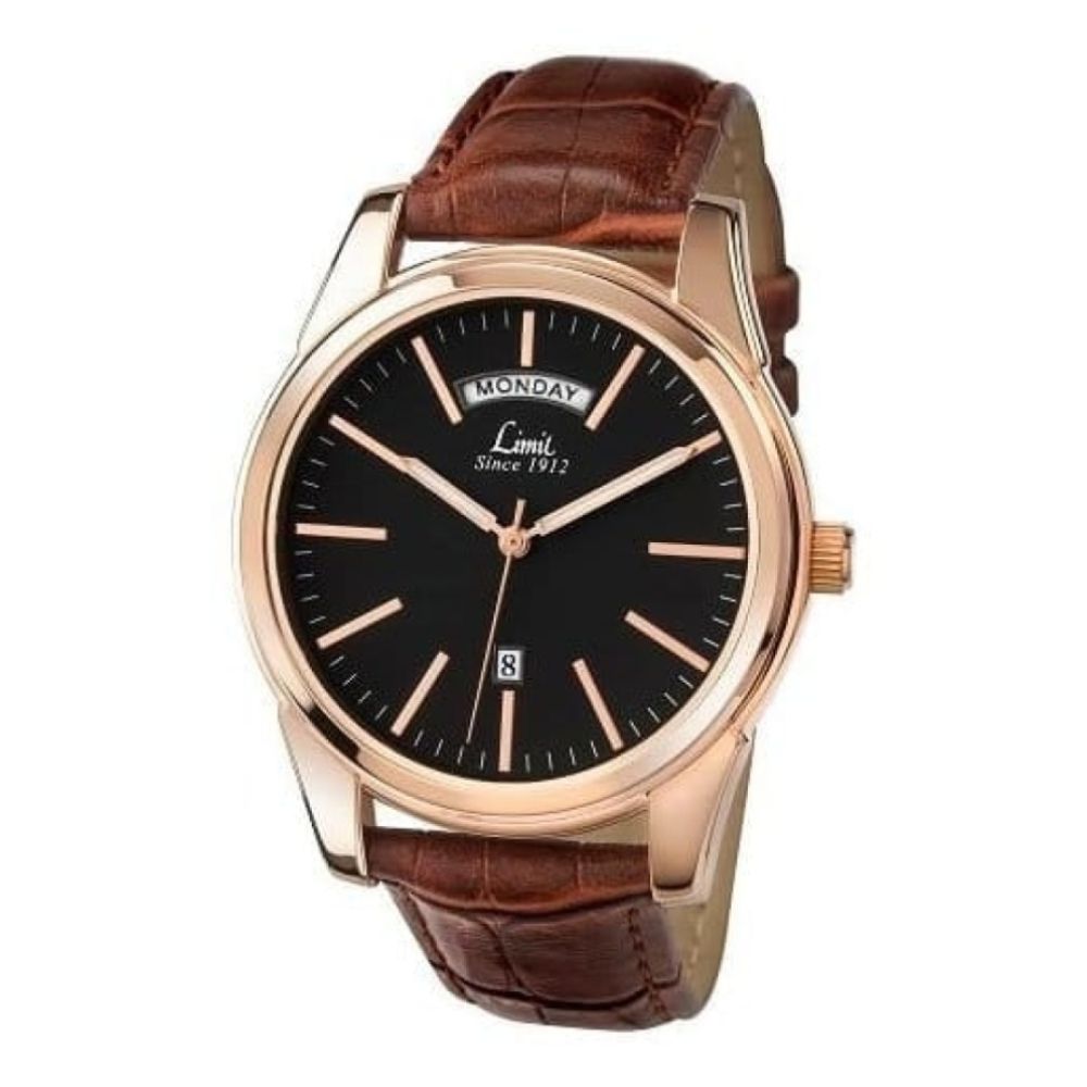 Brown Textured Date Display Watch