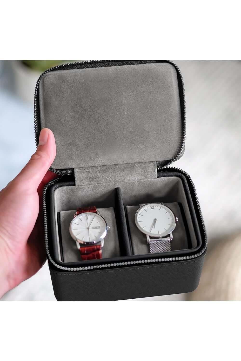 Black Pebble Large Zipped Watch Box