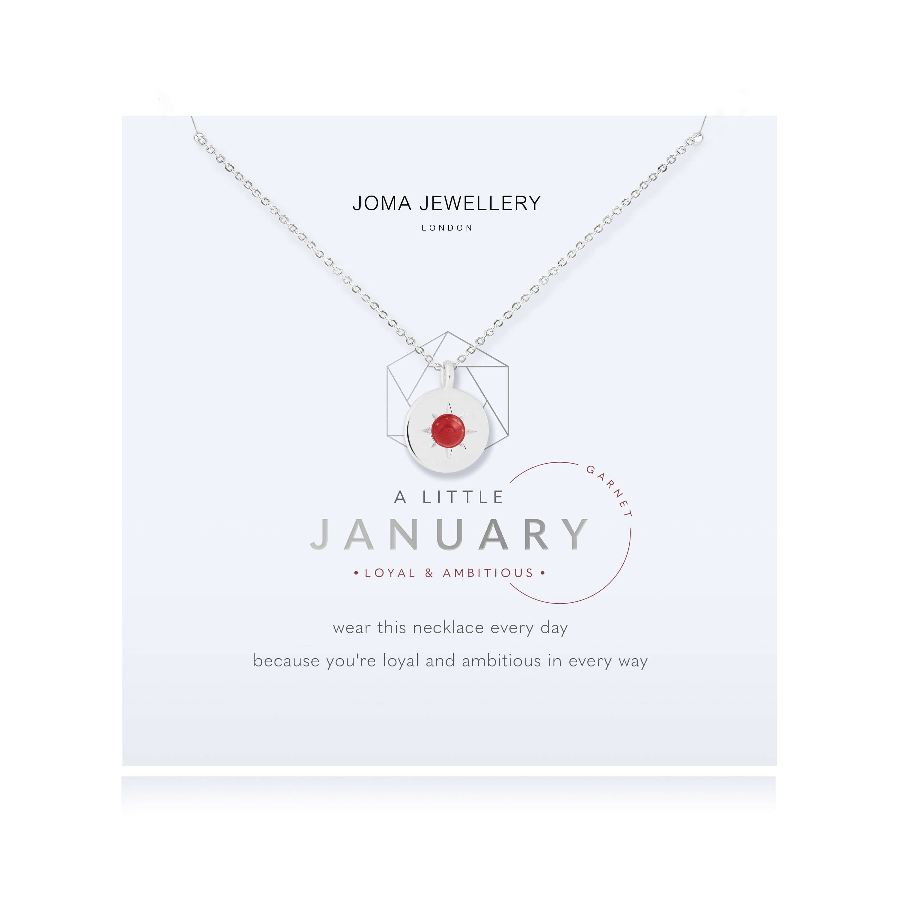 Birthstone A Little Necklace | January Garnet | Silver | Necklace | 46cm + 5cm Extender