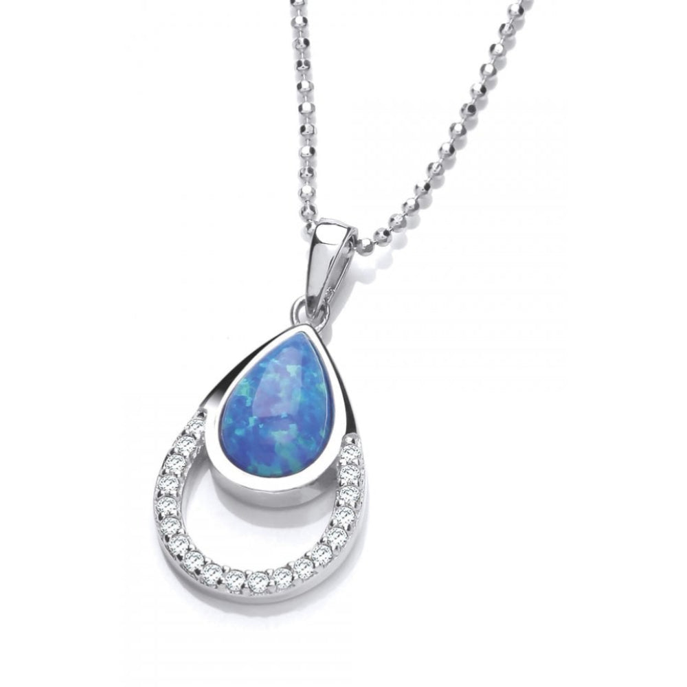 Silver CZ Opalique Teardrop Pendant