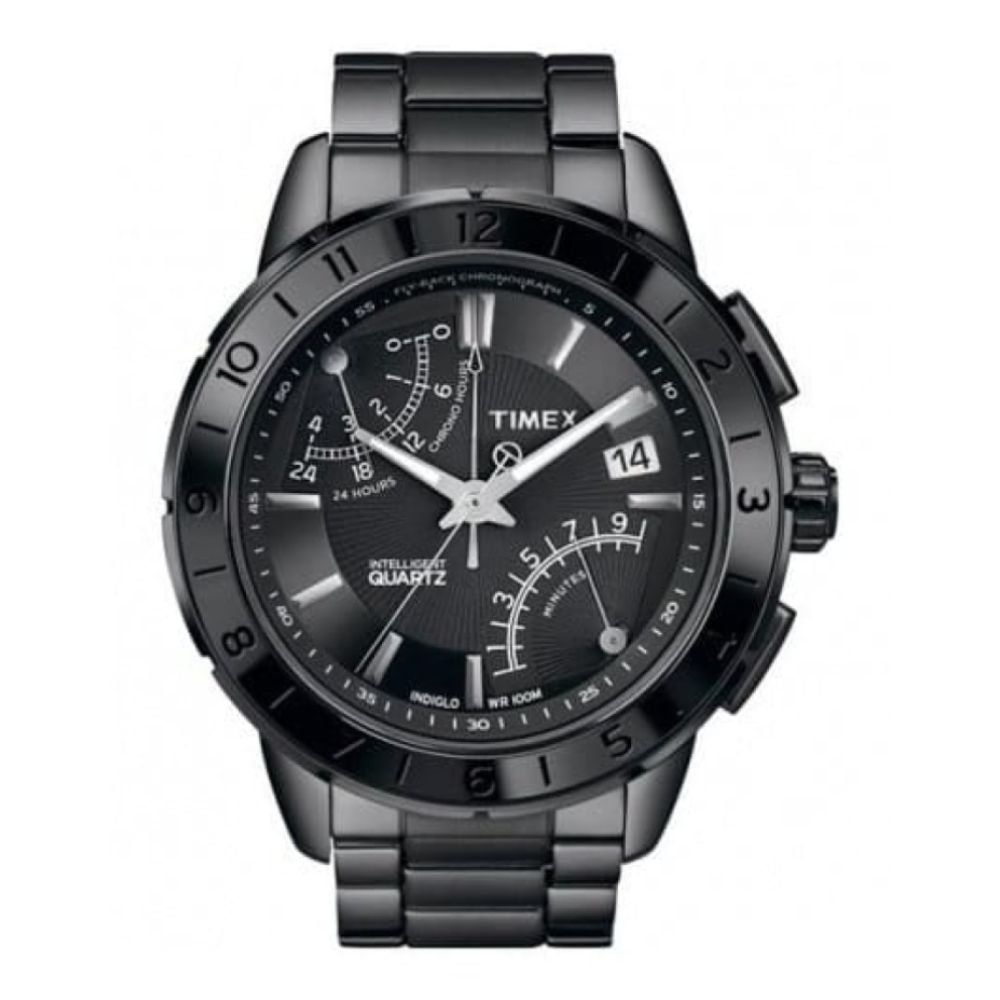 Gents IQ Chronograph Black Steel Bracelet Watch