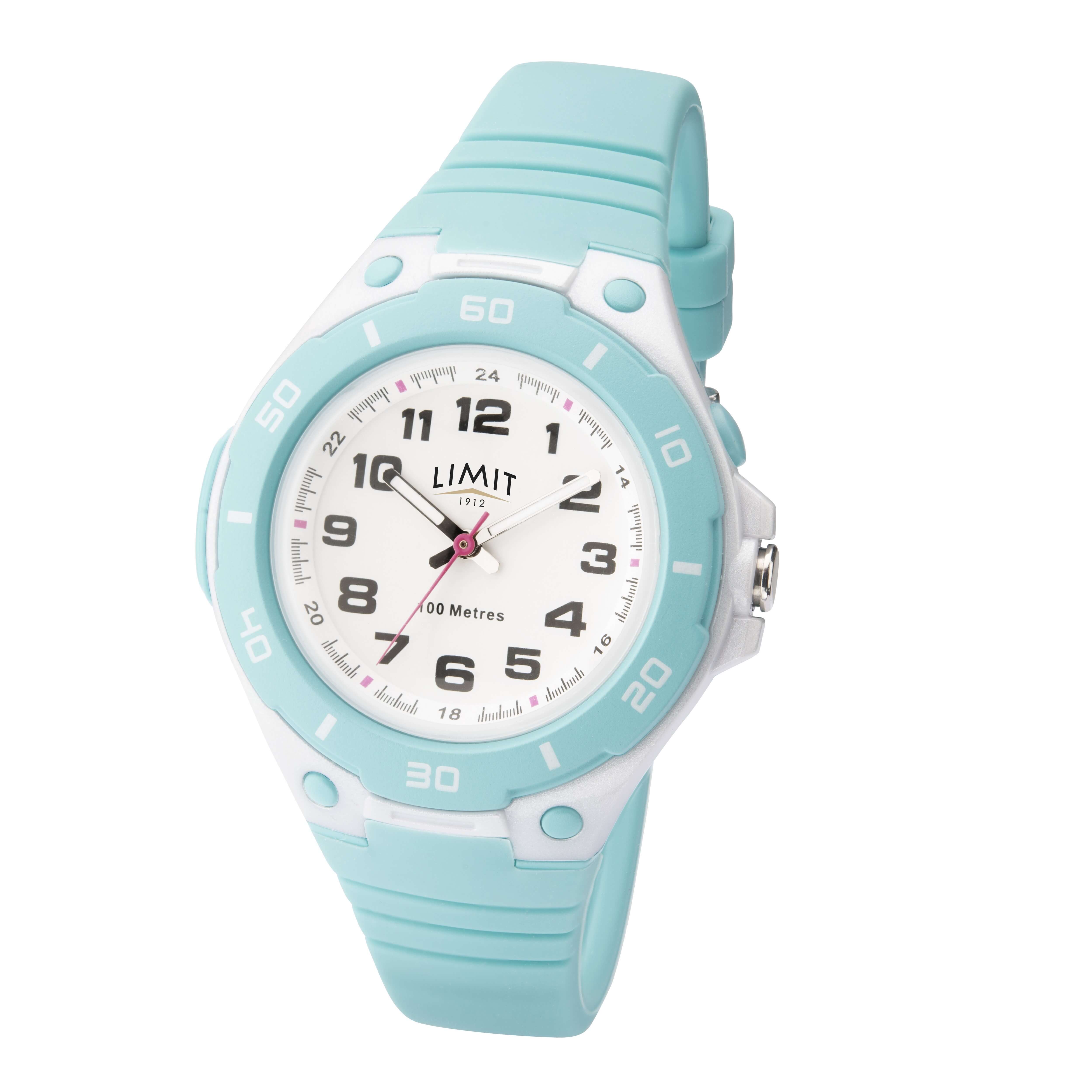 Kids Turquoise Strap With White Dial Plastic Watch