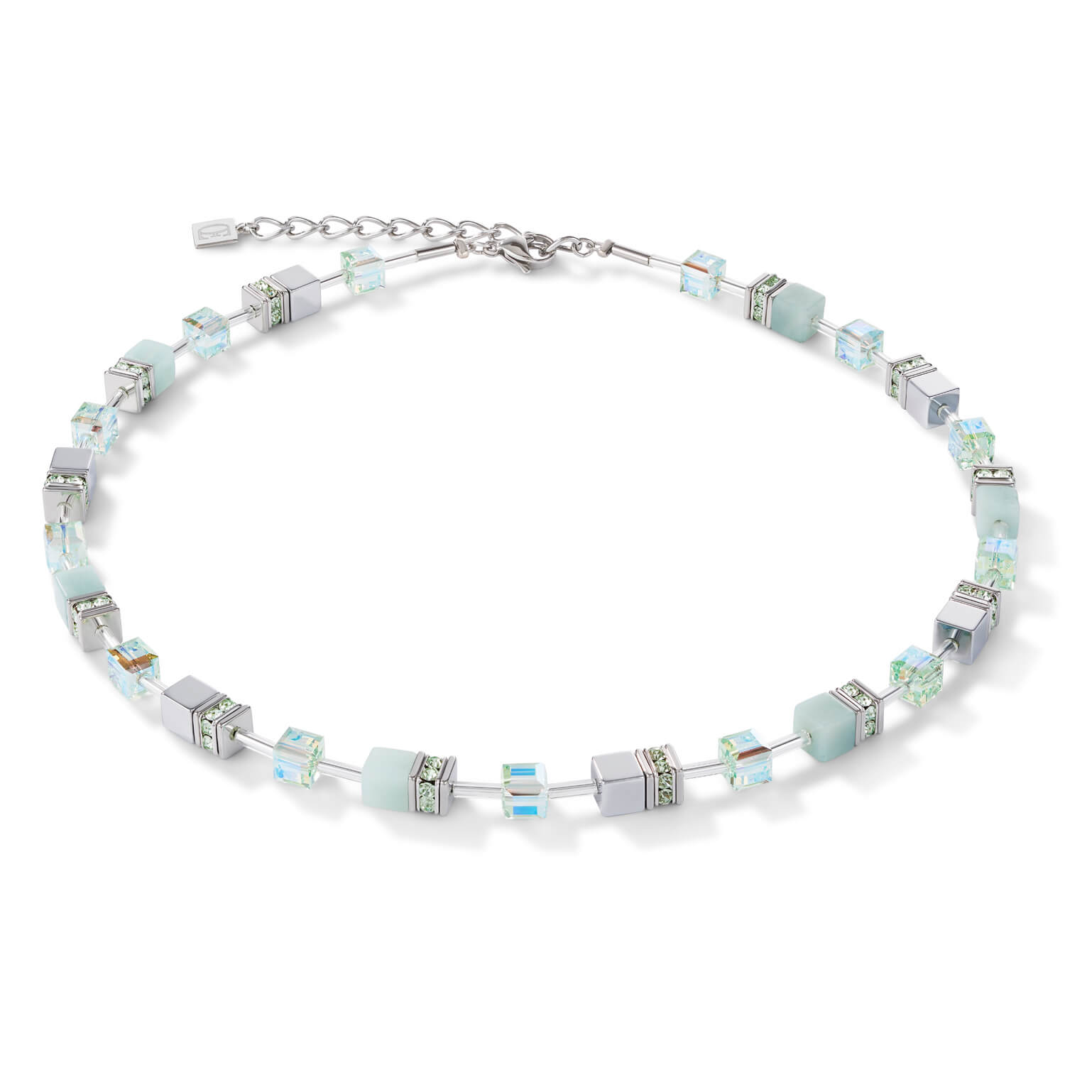 Amazonite & Haematite Light Green Geo Cube Necklace