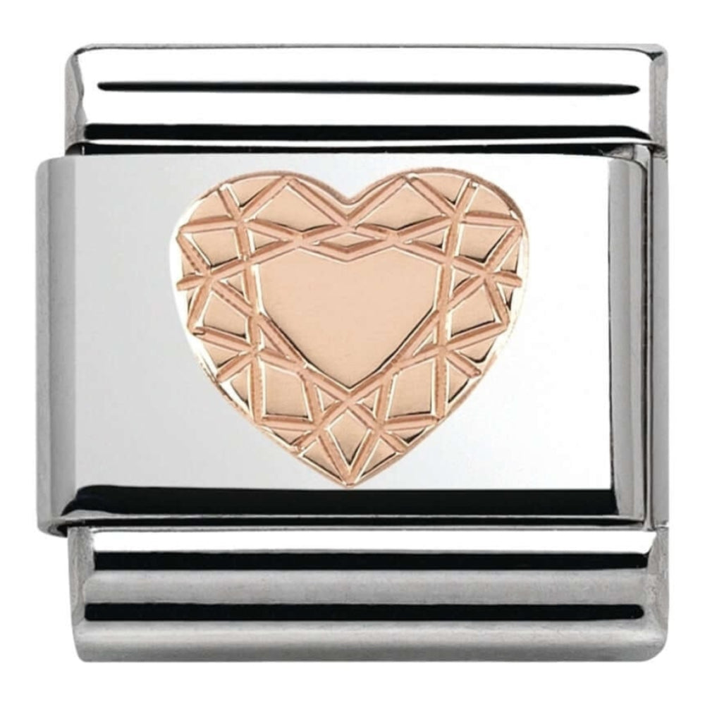 Classic 9ct Rose Gold Diamond Engraved Heart Link