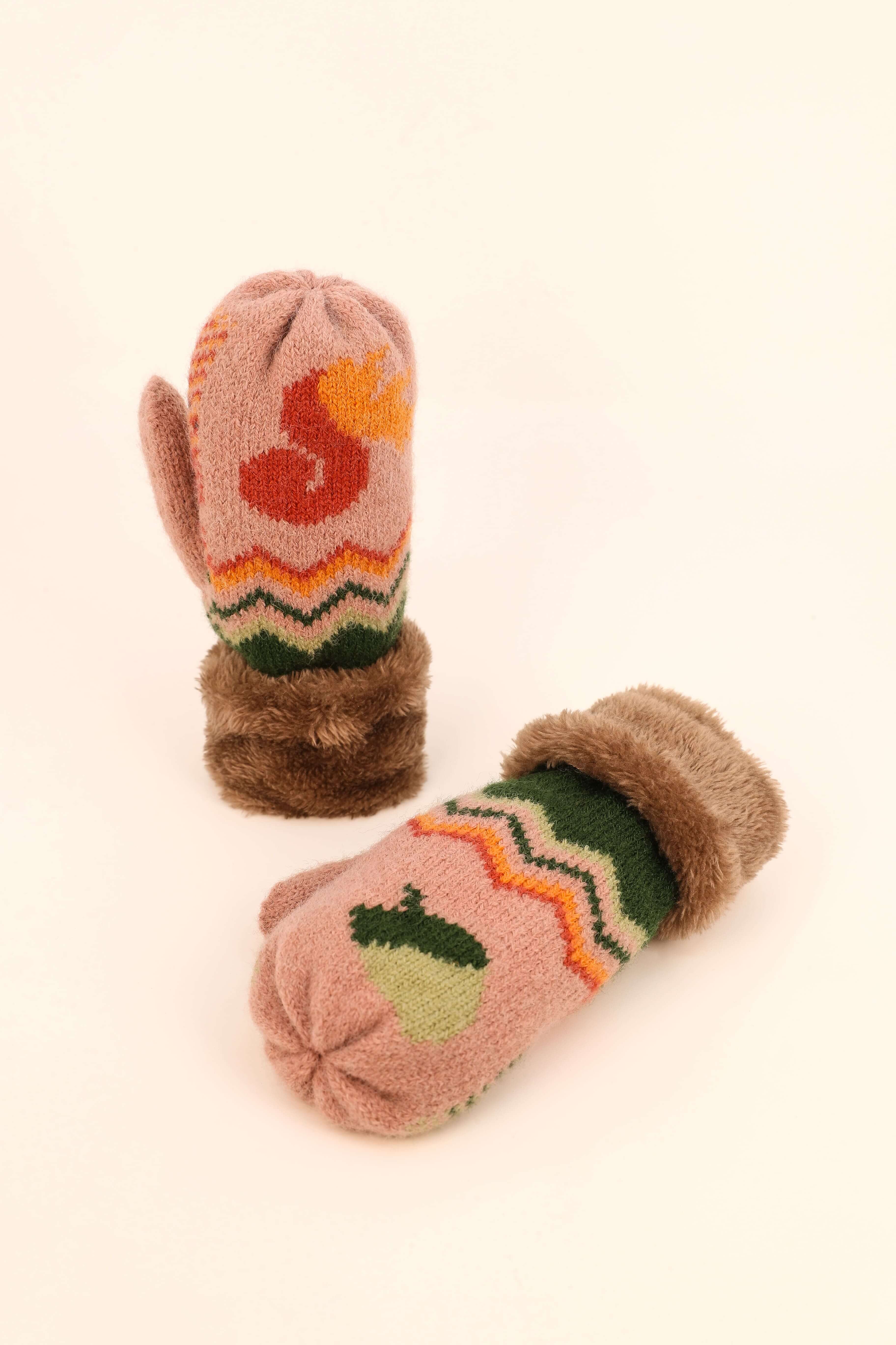 Kids Knitted Mittens - Squirrel/Acorn