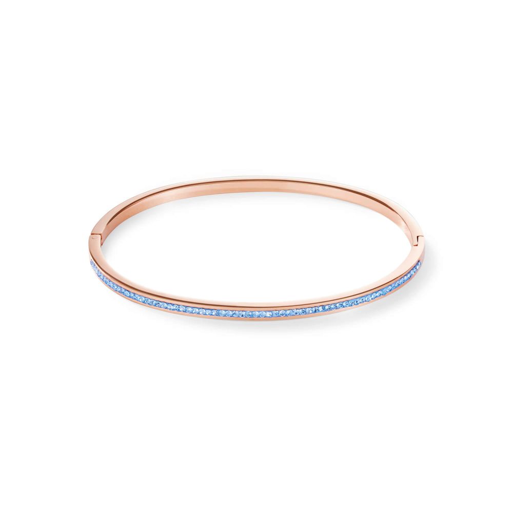Light Blue Crystals Pave Rose Gold Slim Bangle