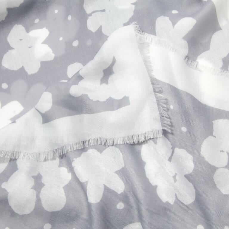 Flower Scarf | Pale Grey/White | 184cm X 86cm