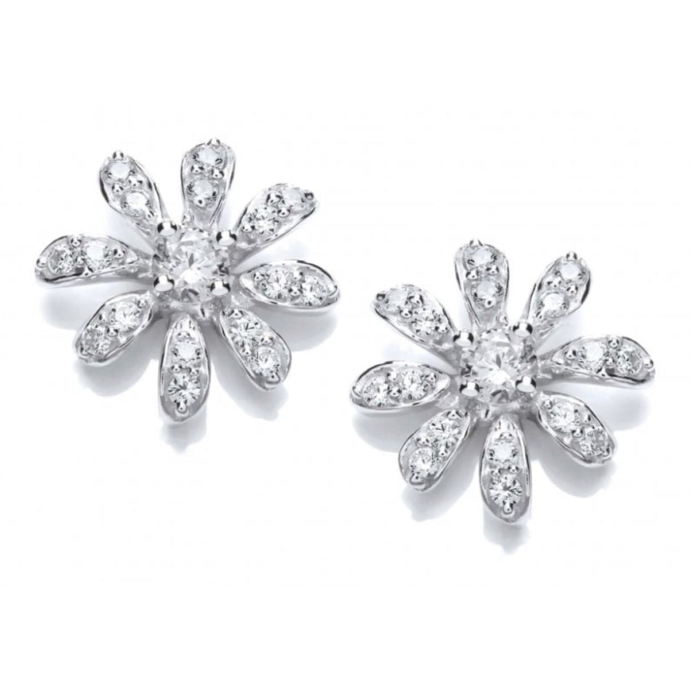 Silver Reflex CZ Daisy Earrings