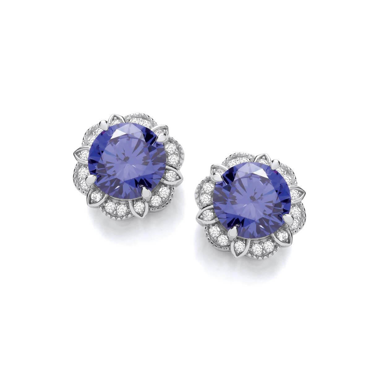 Silver & Tanzanite Cubic Zirconia Regency Earrings