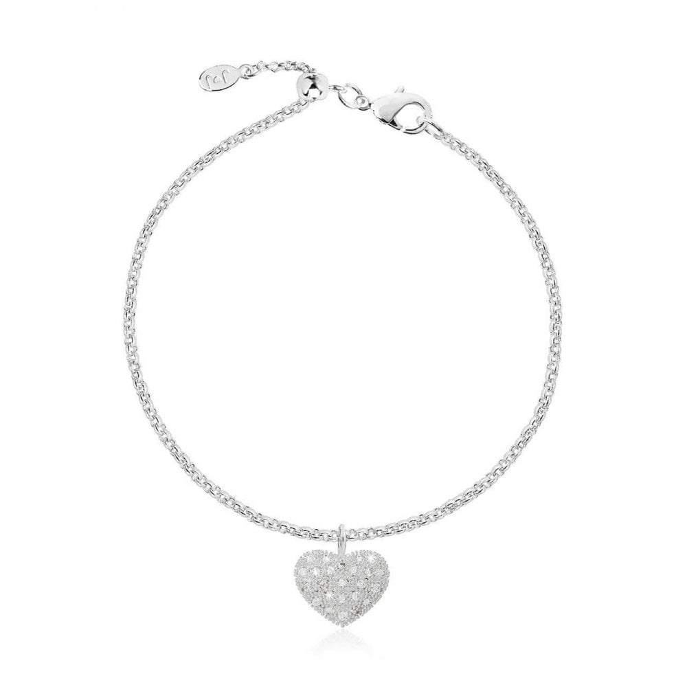 Bella Silver Pave Heart Bracelet 19cm Adjustable