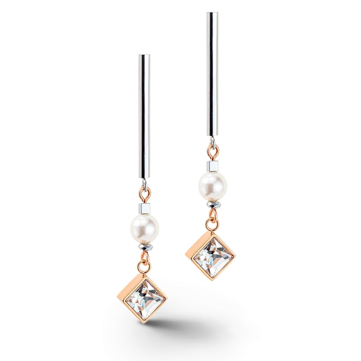 Silver Rose Gold Brilliant Square Layer Earrings