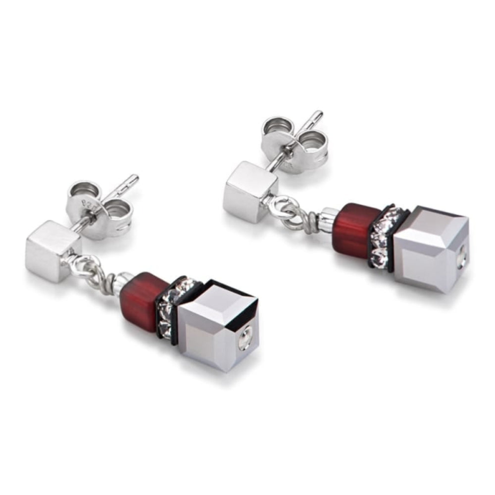 Red/Black/Pink Striped Geo Cube Earring