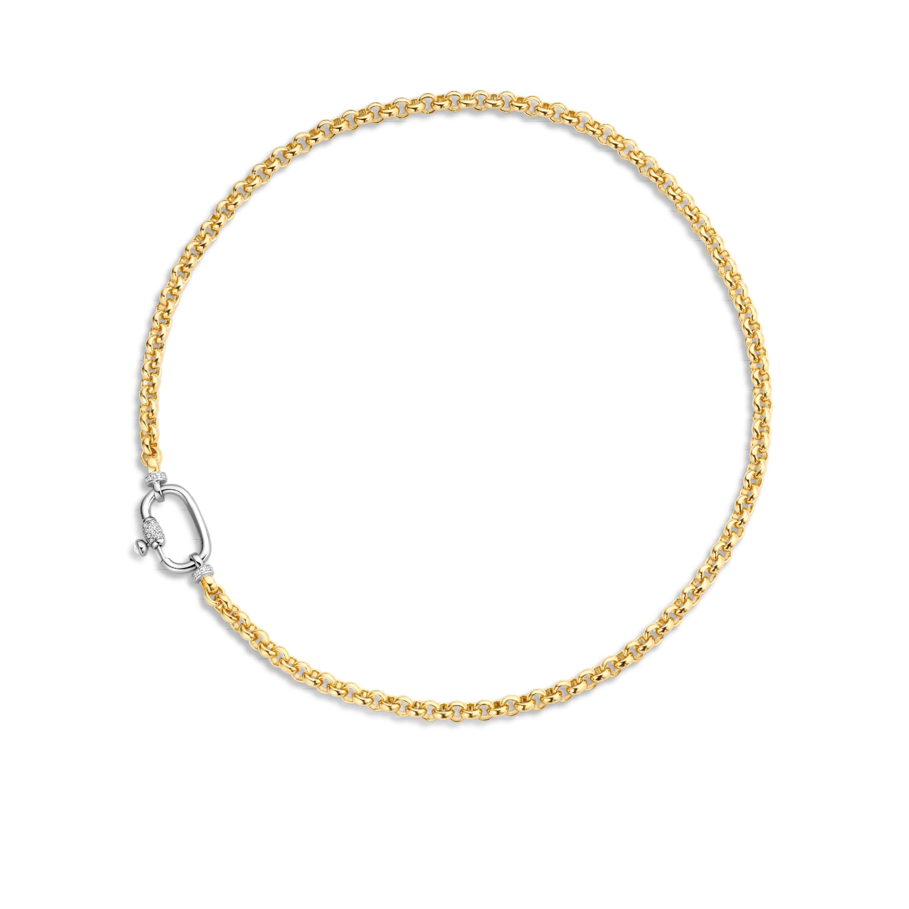 CZ & MOP Stones With Gold Plated Links Chain Necklace