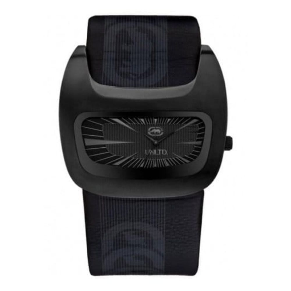 Gents The Galactica Black Leather Strap Watch