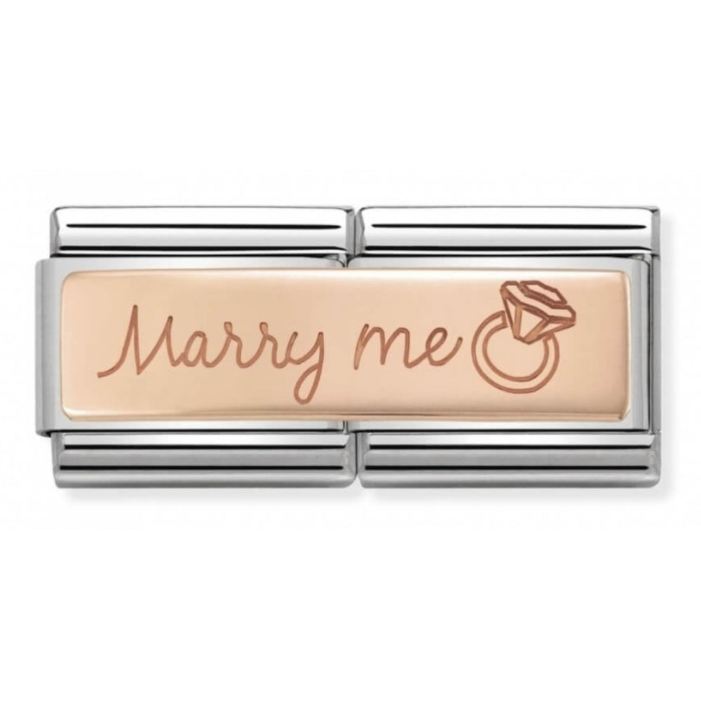 Composable Classic Double Engraved Marry Me In Rose Gold Stainless Steel Charm