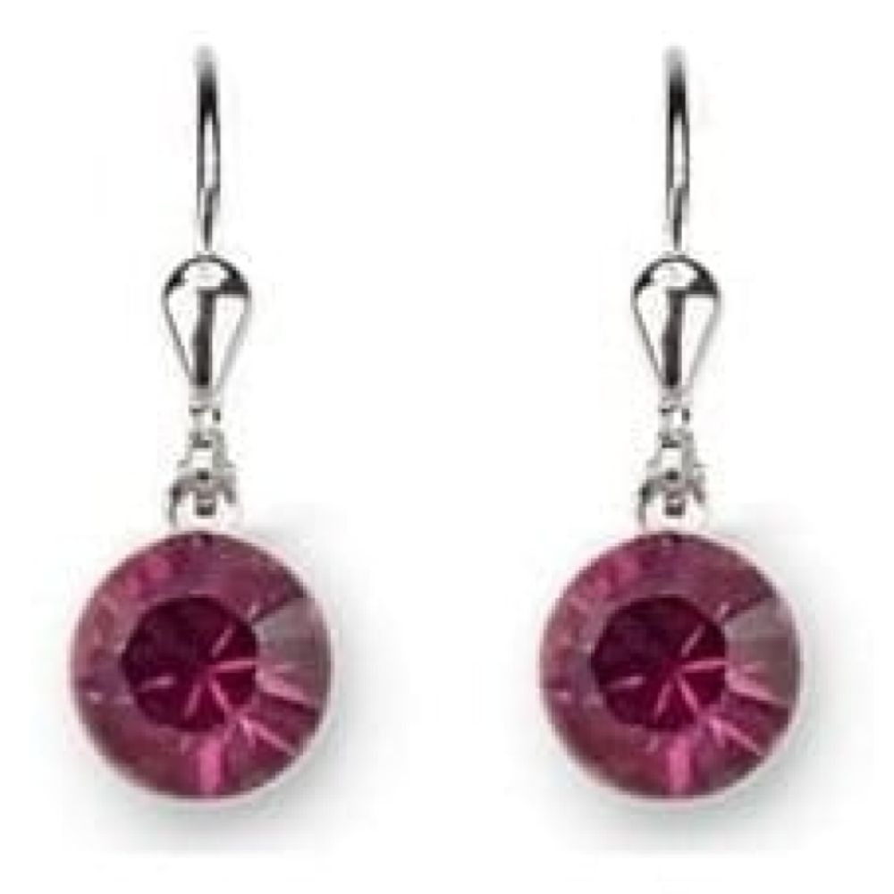 Ladies Rose Pink Swarovski Elements Rhodium Plated Metal Earrings