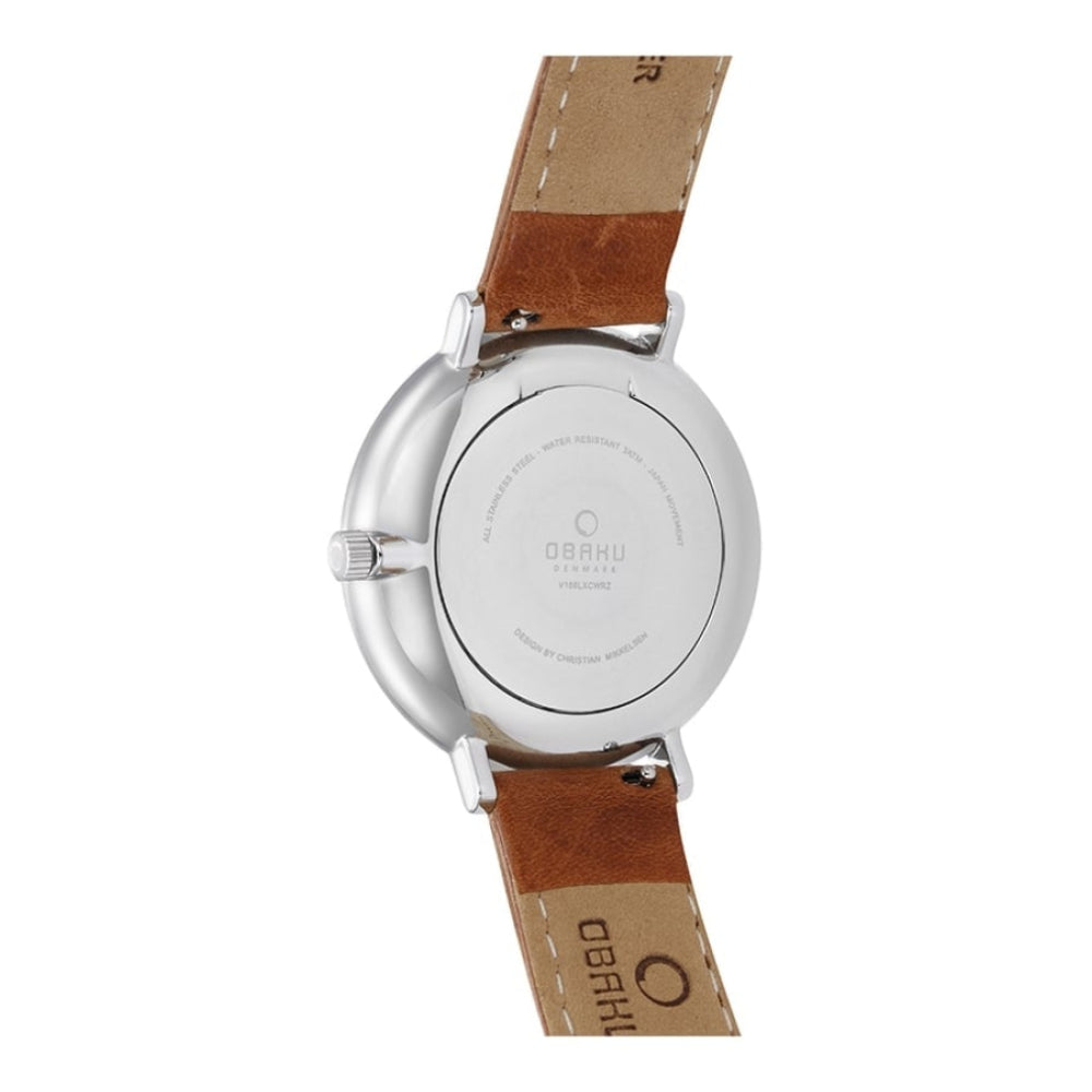 FLOD - COGNAC Stainless Steel Leather Calf Day/Date Display Watch