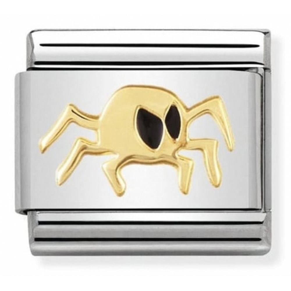 Classic Spider In Stainless Steel With Enamel & 18k Gold Charm
