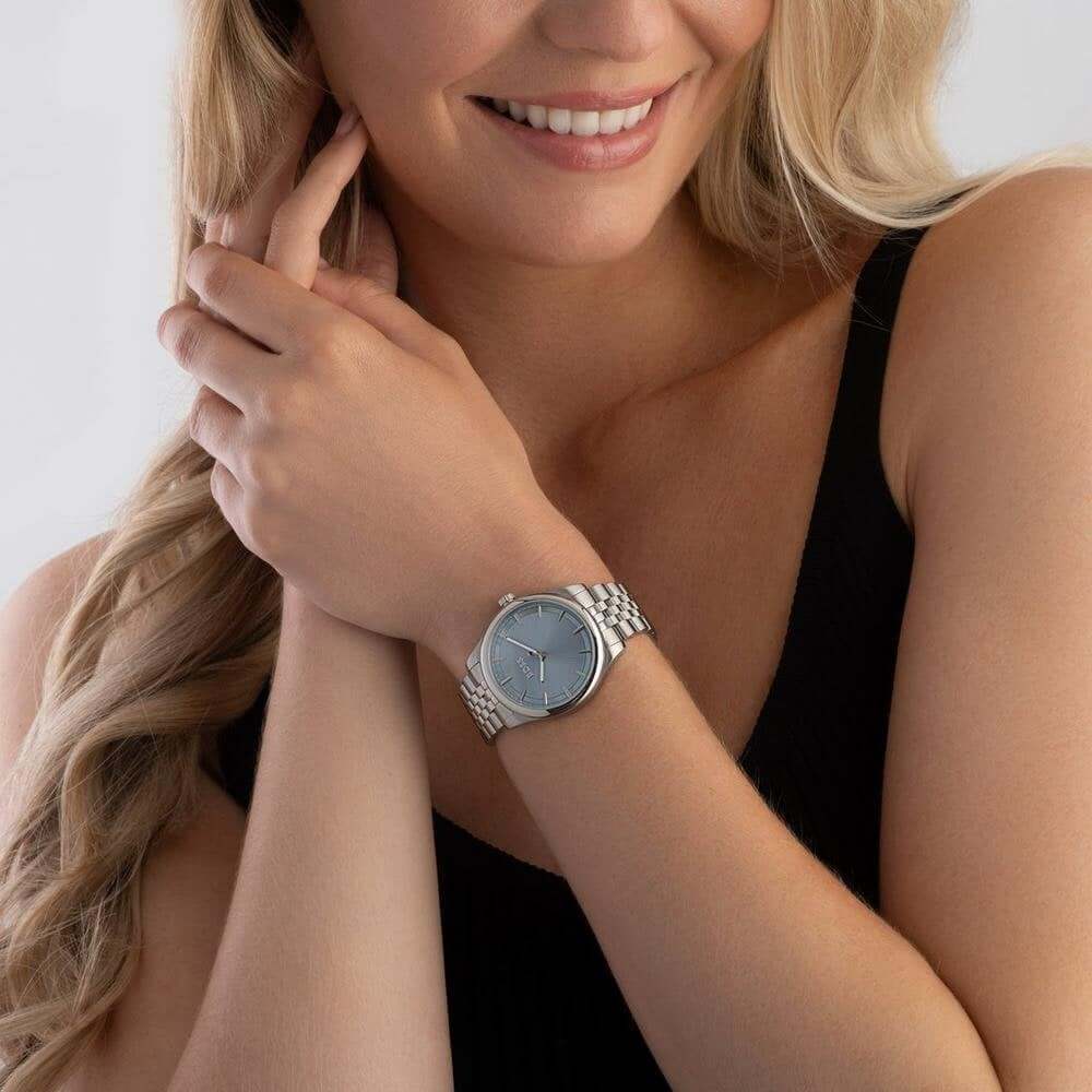 Graceful Light Blue Dial With Stainless Steel Bracelet Womens Watch