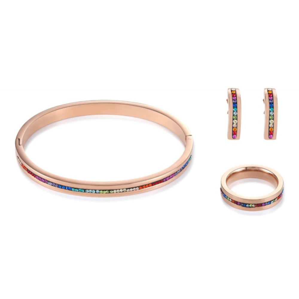 Multicolour Crystals Pave Strip Rose Gold Bangle