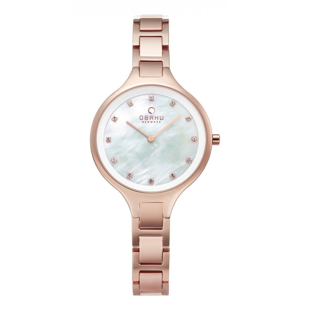 IRIS - FUSCIA Rose Gold Link Bracelet Strap & Case With White MOP dial Ladies Watch