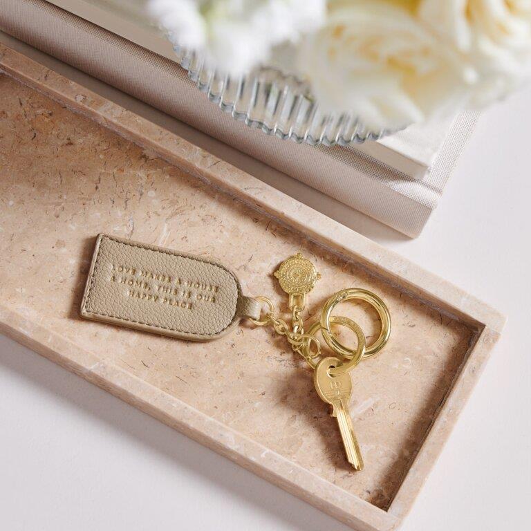 Keepsake Charm Keyring - Love Makes A House A Home This Is Our Happy Place - Light Taupe